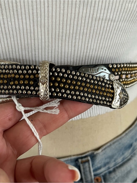 Lily Farouche Two Tone Gold Silver Studded Leather Belt main image 8